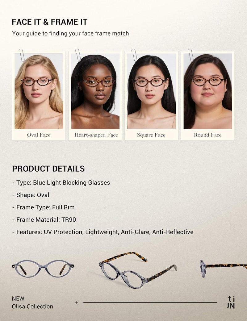 TIJN Olisa Blue Light Blocking Glasses for Women Men,Oval Glasses Frame Bluelight Glasses for Gaming/Computer/Screen - Image 5